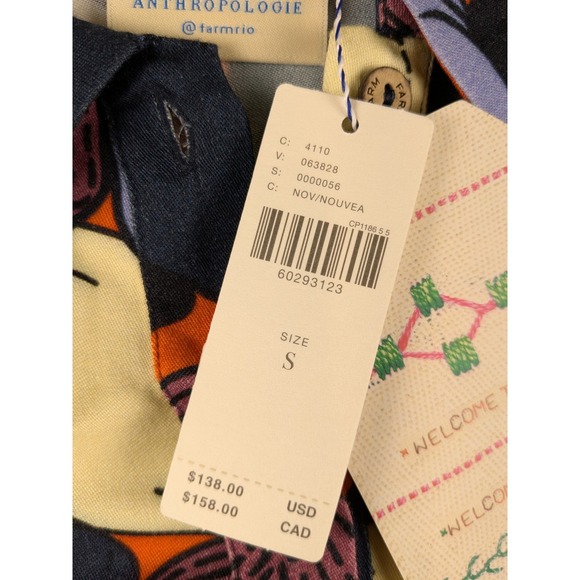 NWT Farm Rio‎ Anthropologie Blouse Button Down Tie Front Long Sleeve Top S - Picture 5 of 16